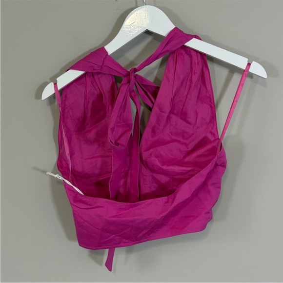 Staud Kai Top Peony Pink Crisscross Halter Shirt Cotton Sleeveless Sz 10 NEW - Picture 6 of 11